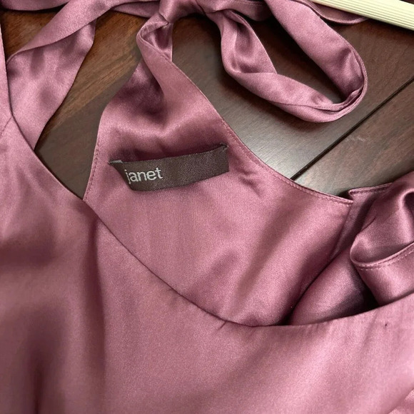 janet Womens Dress S Mauve Pink 100% Silk Bow Back Fairycore Coquette Babydoll - Picture 11 of 13